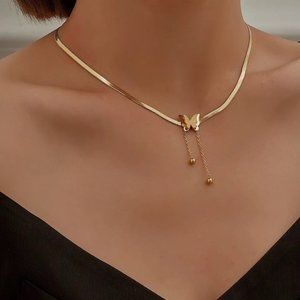 18K Gold Plated Butterfly Shape Snake Bone Chain Necklace